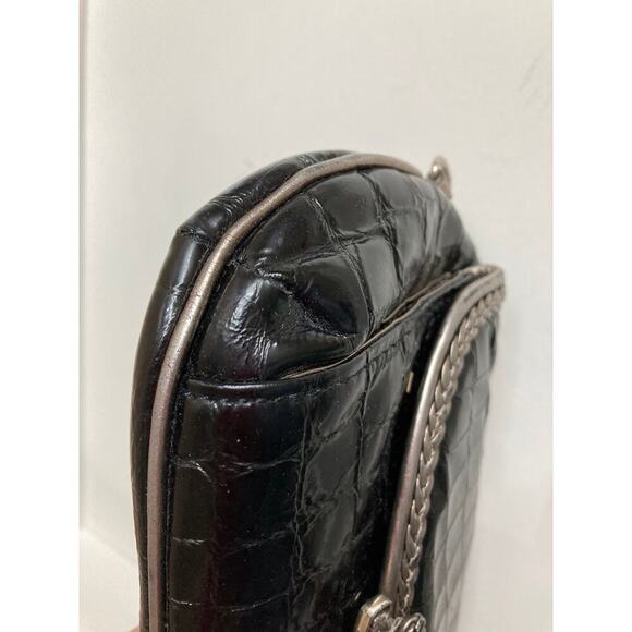 BRIGHTON MINI LEATHER ANIMAL PRINT CROSSBODY METALIC BOW - Picture 5 of 12